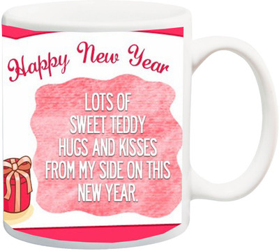 

ME&YOU Gift for Husband/Wife,Boyfriend/Girlfriend/lover;Happy new year lots of sweet teddy hugs and kisses from my side on this news years printed Ceramic Mug(325 ml), Multicolor