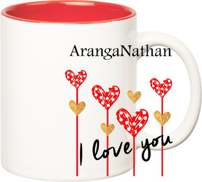 

Huppme I Love You Aranganathan Inner Red (350 ml) Ceramic Mug(350 ml), Red;white