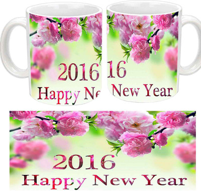 

Raj Laxmi New year beautiful pink flower Ceramic Mug(350 ml), White