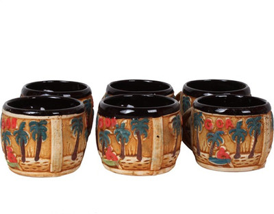 

Purpledip Goa Beach Ceramic Tea/Coffee Cup Set; Indian souvenir from Tropical Goa Ceramic(Brown, Pack of 6)