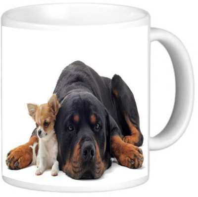 

Rikki Knight LLC Knight Photo Quality Ceramic Coffee, 11 oz, Rottweiler and Chihuahua Ceramic Mug(60 ml), Multicolor