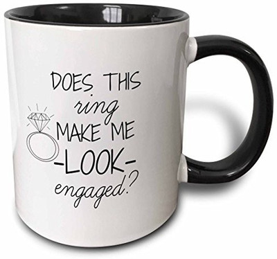 

3dRose Does This Ring Make Me Look Engaged Black with White Background Two Tone Black, 11 oz, Black/White Ceramic Mug(60 ml)