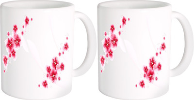 

Heyworlds gifts for flower design 40 Ceramic Mug(325 ml, Pack of 2), Multicolor