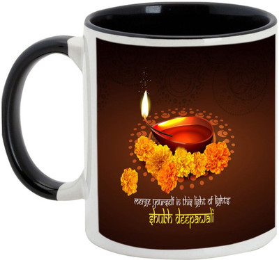 AllUPrints Deepawali Gifts - Heartfelt Wishes On Diwali Ceramic Mug(325 ml), Black