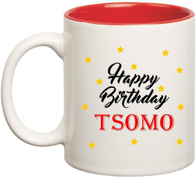 

Huppme Happy Birthday Tsomo Inner Red Ceramic Mug(350 ml), Red;white