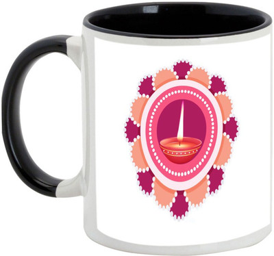 

AllUPrints Gifts For Diwali - Light Bright On Deepawali Ceramic Mug(325 ml), Black