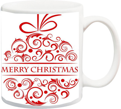 

ME&YOU Gift For Famaly/Relative;Merry Christmas With Red Font In White BG Printed Ceramic Mug(325 ml), Multicolor
