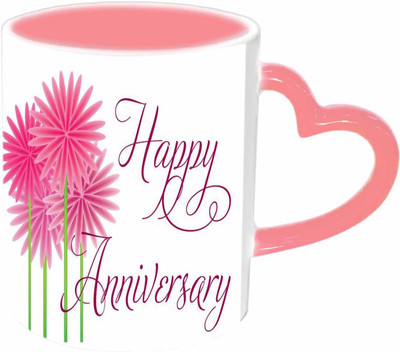 

Raj Laxmi Lovely Design Happy Anniversary Pink Handle Ceramic Mug(350 ml)