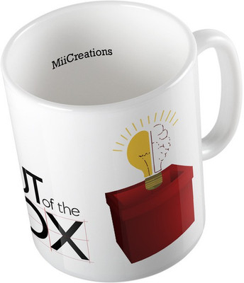 

MiiCreations Printed Think Out Of The Box Ceramic Mug(325 ml), Multicolor