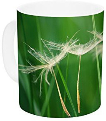 

Kess InHouse InHouse Robin Dickinson Best Wishes Green Flower Ceramic Coffee, 11 oz, Multicolor Ceramic Mug(60 ml)