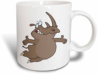 

3dRose Happy Carefree Rhinoceros Cartoon Character Ceramic, 11 oz, White Ceramic Mug(60 ml), Multicolor