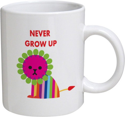 Disginer Cases Never Grow Up - MyBestow White Plain Coffee Ceramic Ceramic Mug(320 ml), Multicolor