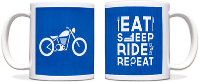 54% OFF on ShopMantra Eat Sleep Ride Repeat Blue Black Ceramic Mug(300 ml)