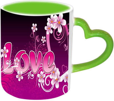 

Raj Laxmi Flower Love Green Handle Valentine Ceramic Mug(350 ml)