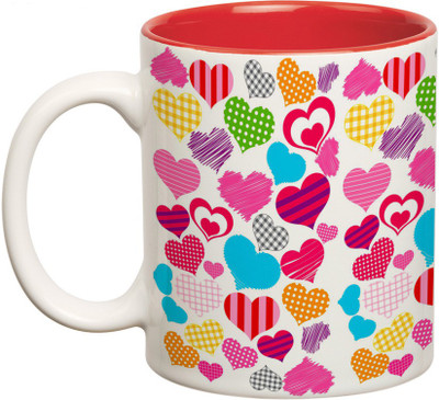

Prithish Assorted Hearts Double Color Ceramic Mug(330 ml), Multicolor