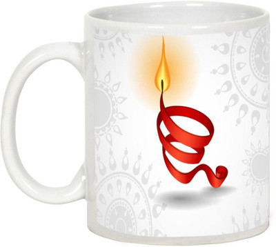 

AllUPrints Gifts For Diwali - Enjoy The Festival Of Light Ceramic Mug(325 ml), White