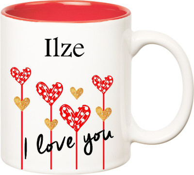 

Huppme I Love You Ilze Inner Red (350 ml) Ceramic Mug(350 ml), Red;white