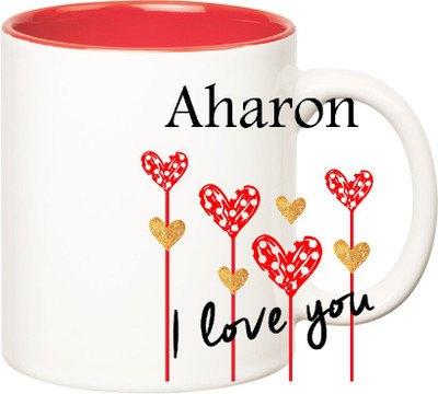 

Huppme I Love You Aharon Inner Red (350 ml) Ceramic Mug(350 ml), Red;white