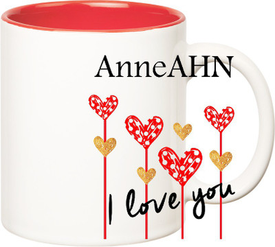 

Huppme I Love You Anneahn Inner Red (350 ml) Ceramic Mug(350 ml), Red;white