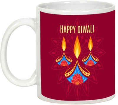 

AllUPrints Gifts For Deepawali - Live Brightly On Diwali Ceramic Mug(325 ml), White