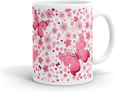 

Heartzy Pink Butterfly Ceramic Mug(300 ml), Pink;white