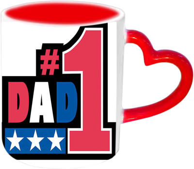 

Raj Laxmi DAD#1 Unique Design fathers Day Wishes Red Heart Handle Ceramic Mug(350 ml)