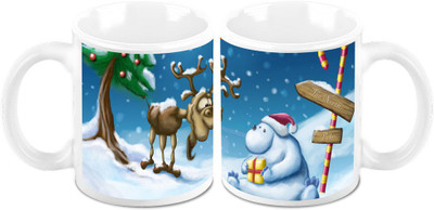 

Homesogood Festive Christmas Stag Ceramic Mug(325 ml, Pack of 2)