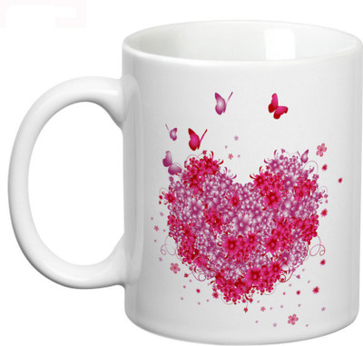 

Prithish Floral Heart with Butterflies Ceramic Mug(330 ml), Multicolor