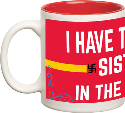 Huppme I Have The Best Sister Inner Red Ceramic Mug(350 ml), Red;white