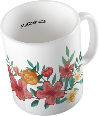 

MiiCreations Printed Flower Design Pattern Ceramic Mug(325 ml), Multicolor