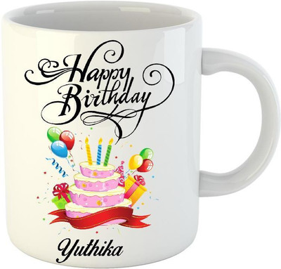 Huppme Happy Birthday Yuthika White (350 ml) Ceramic Mug(350 ml)