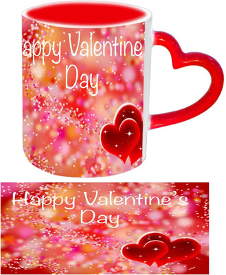 

Raj Laxmi Twin heart red handle valentine Ceramic Mug(350 ml)