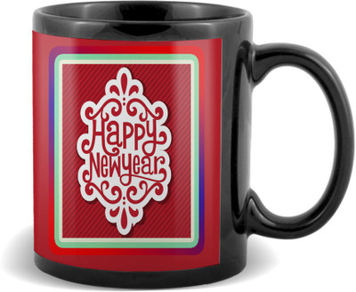 

SKY TRENDS Happy new year red colour designing gift for boyfriend girlfriend friend sister brother Ceramic Mug(320 ml), Black