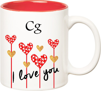 

Huppme I Love You Cg Inner Red (350 ml) Ceramic Mug(350 ml), Red;white