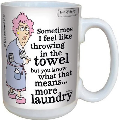 

Tree-Free Greetings Greetings lm43908 Hilarious Aunty Acid Throwing in The Towel by The Backland Studio Ceramic, 15-Ounce Ceramic Mug(60 ml), Multicolor