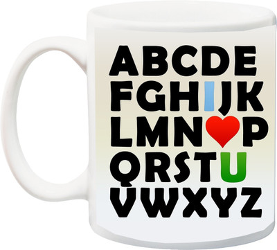 

ME&YOU Gift for Husband/Wife/Boyfriend/Girlfriend;Alphabetically I Love You Printed Ceramic Mug(325 ml), Multicolor