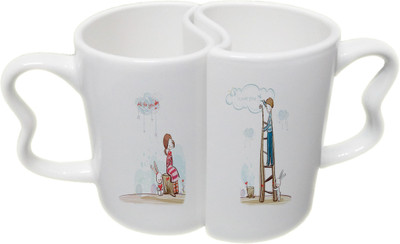 

Ucard Valentines Day Love Clouds Couple Bone China, Ceramic, Porcelain Mug(325 ml), Multicolor
