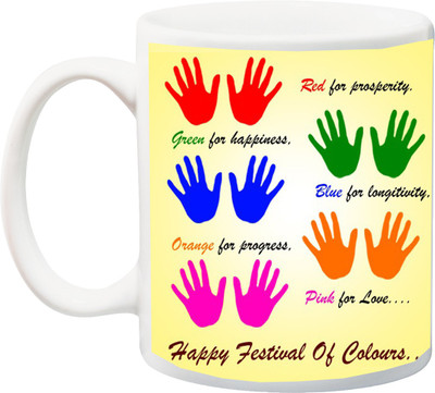 

ME&YOU Gift For Holi;Red for prosperity Happy Holy Printed Ceramic Mug(325 ml), Multicolor