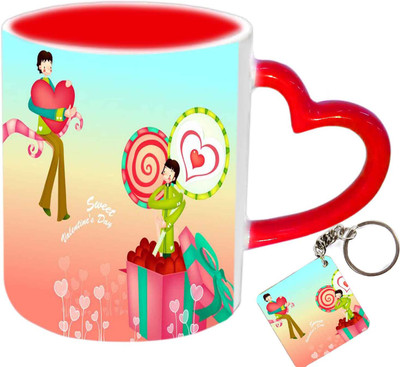 

Raj Laxmi love couple keyring red handle valentine Ceramic Mug(350 ml)