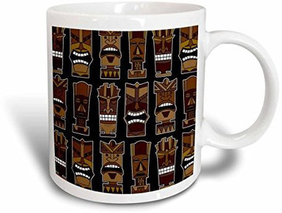 

3dRose mug_77485_2 Cute Tiki Mask Print Large-Brown on Black, Ceramic, 15-Ounce Ceramic Mug(60 ml)
