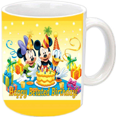 

Raj Laxmi mickey family wishes b'day white Ceramic Mug(350 ml)