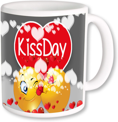 PhotogiftsIndia Kiss Day Ceramic Mug(325 ml), Multicolor