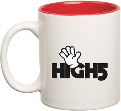 

HuppmeGift Hi5 Inner Red Ceramic Mug(350 ml), Red;white