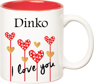 

Huppme I Love You Dinko Inner Red (350 ml) Ceramic Mug(350 ml), Red;white