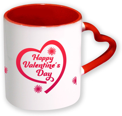 

Heyworlds Happy Valentine Day Gifts Heart Shape Red Color with Handle 39 Ceramic Mug(325 ml), Multicolor