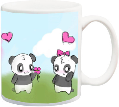 

ME&YOU Valentine's Day Gift For Him/Her/Girlfriend/Boyfriend ; Panda In Sky Blue Background Printed Ceramic Mug(325 ml), Multicolor