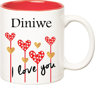 

Huppme I Love You Diniwe Inner Red (350 ml) Ceramic Mug(350 ml), Red;white