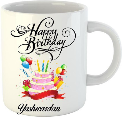Huppme Happy Birthday Yashwardan White (350 ml) Ceramic Mug(350 ml)