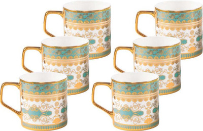 BP Bharat MUG DIR 3641 A Bone China Mug(200 ml, Pack of 6), Gold;white