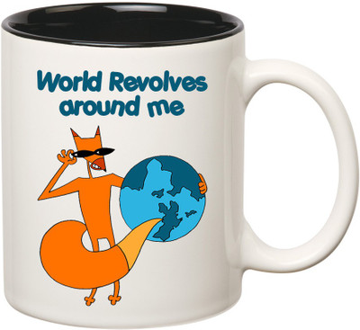 

HuppmeGift World Inner Black Ceramic Mug(350 ml), Black;white